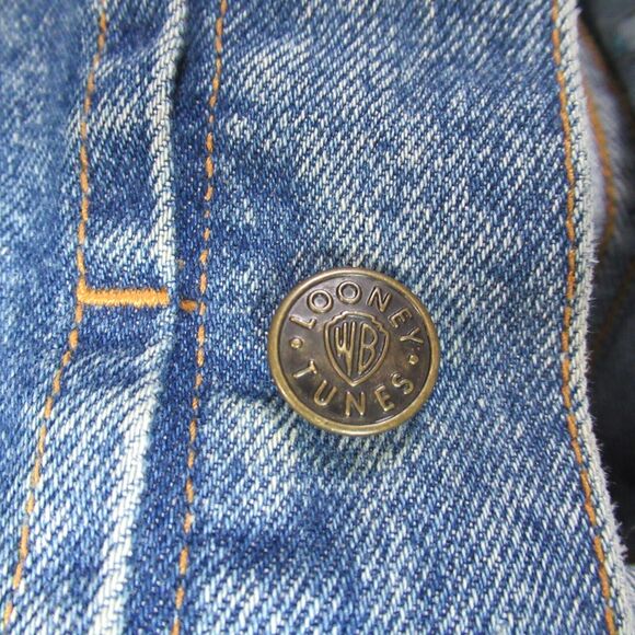 Vintage Looney Tunes Jean Jacket Mens Small Blue Denim Thats All Folks Retro 90s - Picture 5 of 10